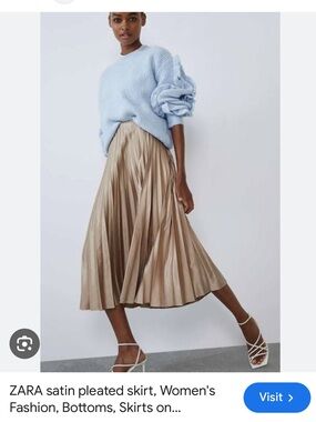 NWT Zara Satin Pleated Midi Skirt in Light Taupe